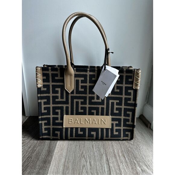 BALMAIN Khaki & Black B-Army 36 Monogram Jacquard Tote $1495 - Picture 5 of 13